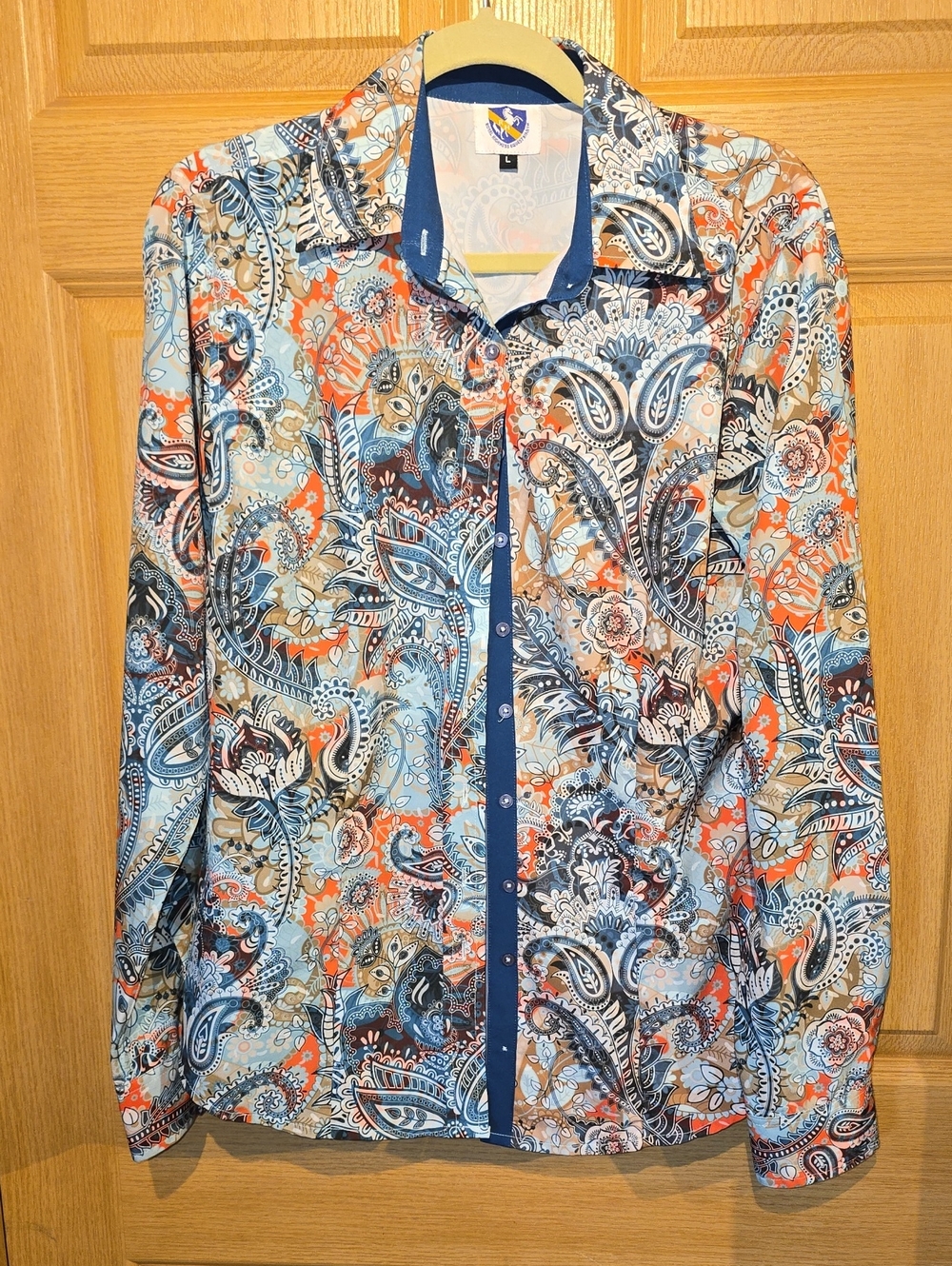 Paisley Button-Down Shirt in Blue & Orange - Women's